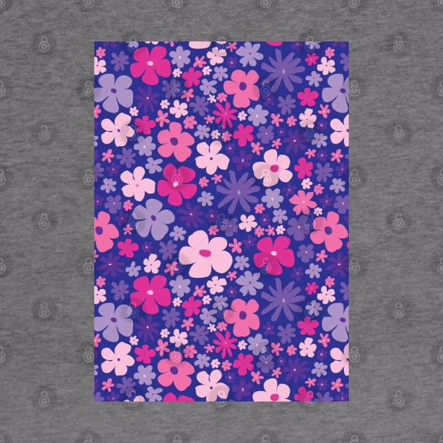 retro purple florals, hot pink, groovy 60s pattern, 70s flowers, purple flowers, girly, for teen girl by blomastudios